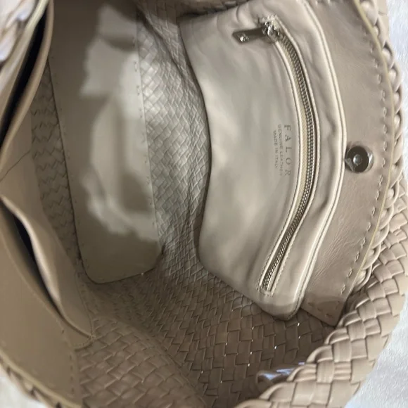 Falor Italian Leather Woven Taupe Hobo Bag - Picture 10 of 11